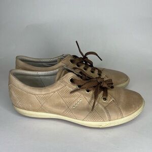 Ecco Shoes Lace Up Casual Sneakers Women Size 39 US 8 Beige Leather